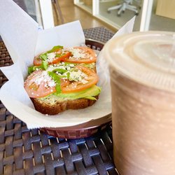 Brown Cup Cafe & Lounge - Avocado toast & blended banana mocha w/ oat milk