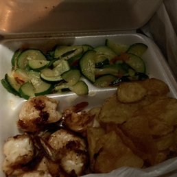 Grilled shrimp, veg & chips (subbed instead of rice)