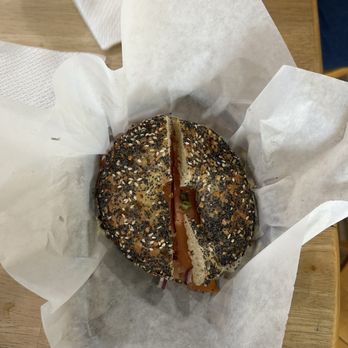 Benny's Bagels - Everything bagel with veggie cream cheese and tomato - Bagels Near Me - Dallas, Texas