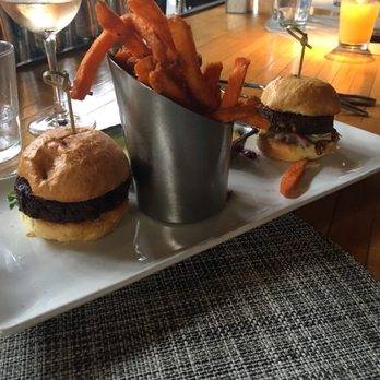 Root Down - Veggie sliders with sweet potato fries - New American Near Me - Denver, Colorado Root Down - Veggie sliders with sweet potato fries - New American Near Me - Denver, Colorado