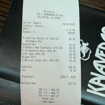 Kalaveras - Bill was 257.52 but charger 151.94 and 151.93. - Breakfast & Brunch Near Me - Fullerton, California Kalaveras - Bill was 257.52 but charger 151.94 and 151.93. - Breakfast & Brunch Near Me - Fullerton, California