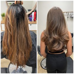 Jamie Galati - Before/After - Toffee Colored Hair for Fall with Long Layers and Blowout done by Jamie Galati 702-266-6996