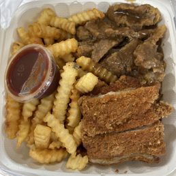 Mixed plate - chicken katsu, pork cutlet with all fries Mixed plate - chicken katsu, pork cutlet with all fries