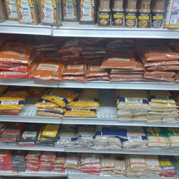 Plenty of spices, grains, beans, etc.