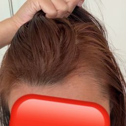 Severe hot roots, splotchy color all over, not blended Severe hot roots, splotchy color all over, not blended