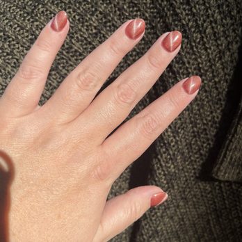 Goshen Nails - Almond shape brown cat eye mani - Nail Salons Near Me - Gaithersburg, Maryland