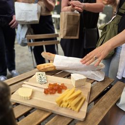 Cheeses and baguette. Cheeses and baguette.