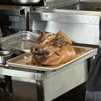 Au Pied de Cochon - The pig's head before being cooked - Canadian (New) Near Me - Montreal, Quebec
