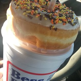 Get the pumpkin brewed iced coffee and maple donut !