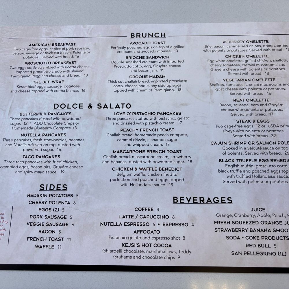 Brunch side of the menu Brunch side of the menu