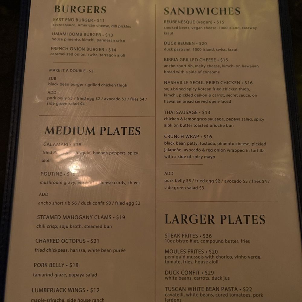 The East End - Good menu - American Near Me - Providence, Rhode Island The East End - Good menu - American Near Me - Providence, Rhode Island