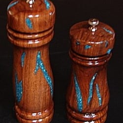F.Beck Woodworking - Texas Mesquite Wood Salt & Pepper Mills inlaid With Sleeping Beauty Turquoise