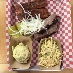 1848 BBQ - Two meat plate with brisket, ribs, potato salad, and cole slaw.