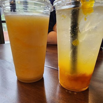 Gudetama Cafe - Yakult Mango and Sparkling Mango - Cafes Near Me - Buena Park, California