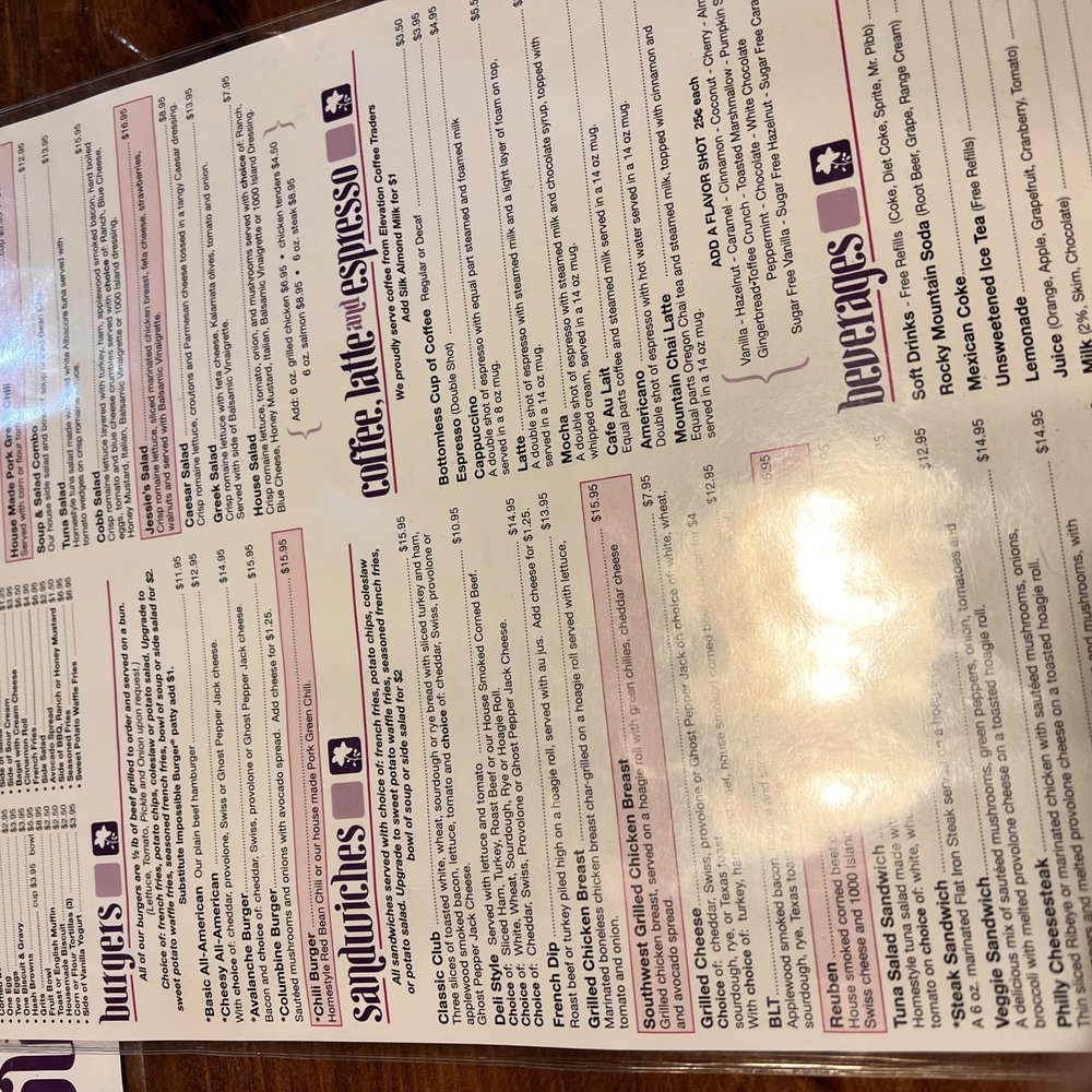 Columbine Cafe - a close up of a menu - American Near Me - Breckenridge, Colorado Columbine Cafe - a close up of a menu - American Near Me - Breckenridge, Colorado