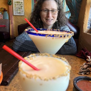 Joselito's Mexican Food - My friend Star with my regular pineapple-coconut margarita & her large pineapple-coconut margarita. - Mexican Near Me - Tujunga, California