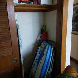 All the comforts of home. Cleaning and laundry supplies. Iron and board. Beach boards!