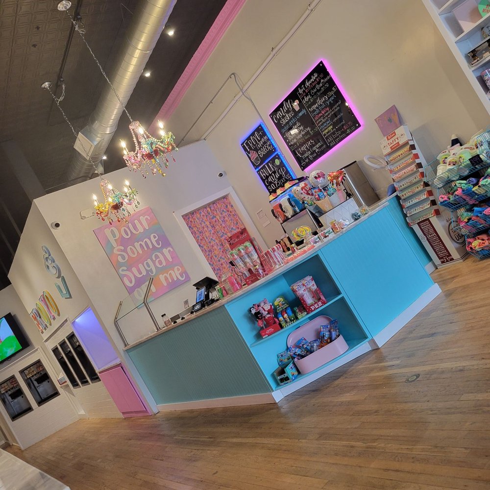 FroYo and Sweets Downtown - Front desk, topping bar, drink/slushie menu - Candy Stores Near Me - San Angelo, Texas FroYo and Sweets Downtown - Front desk, topping bar, drink/slushie menu - Candy Stores Near Me - San Angelo, Texas