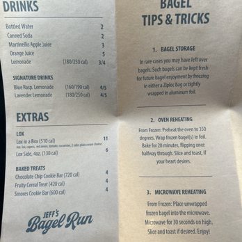 Jeff's Bagel Run - Back of paper menu as of 1/27/26 - Bagels Near Me - Houston, Texas Jeff's Bagel Run - Back of paper menu as of 1/27/26 - Bagels Near Me - Houston, Texas