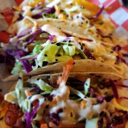 Ted's Stadium Kitchen and Pub - Blackened salmon tacos have a nice 'kick'