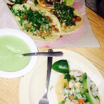 Taqueria DOS Hermanos - Far plate - head, el pastor, and tripe tacos ($2.00 each) Close plate- Incredibly fresh and delicious shrimp tostada ($3.50 each). - Mexican Near Me - Conway, South Carolina Taqueria DOS Hermanos - Far plate - head, el pastor, and tripe tacos ($2.00 each) Close plate- Incredibly fresh and delicious shrimp tostada ($3.50 each). - Mexican Near Me - Conway, South Carolina