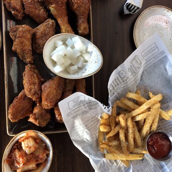 Bonchon Central Park - Half & Half Combo, Seasoned Fries, Kimchi - Korean Near Me - Denver, Colorado