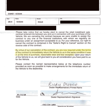 Downey Nissan - Downy Nissan Yo-Yo Scam!!! LAWCA-NEREX Notice of Contract Cancelation - Car Dealers Near Me - Downey, California