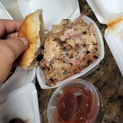 Smoking Mikes Meats - Pulled Pork sandwich.