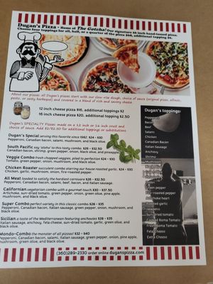 Menu photo 2 Dugan's Pizza Ocean Shores, WA