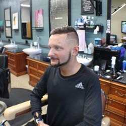 Beacon Barbershop - Skin fade w/Hard Part Combover on a customer and friend Joe