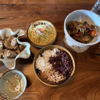 Hed 11 - Pork set - braised pork ribs, pork jowl, papaya salad and 3 kinds of rice - Thai Near Me - San Francisco, California Hed 11 - Pork set - braised pork ribs, pork jowl, papaya salad and 3 kinds of rice - Thai Near Me - San Francisco, California