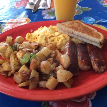 Putah Creek Cafe - Two egg breakfast, scrambled with sausage links and sourdough toast. - Breakfast & Brunch Near Me - Winters, California Putah Creek Cafe - Two egg breakfast, scrambled with sausage links and sourdough toast. - Breakfast & Brunch Near Me - Winters, California