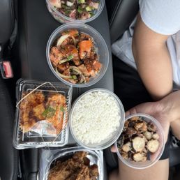 Ginger fried chicken and poke
