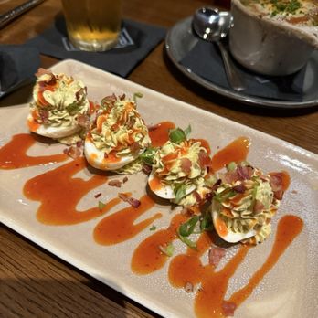 Reunion Kitchen + Drink - Loaded Deviled Eggs - New American Near Me - Laguna Beach, California Reunion Kitchen + Drink - Loaded Deviled Eggs - New American Near Me - Laguna Beach, California