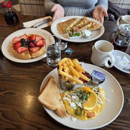 Southwest omelette, Breakfast quesadilla and side of Belgian waffle Southwest omelette, Breakfast quesadilla and side of Belgian waffle