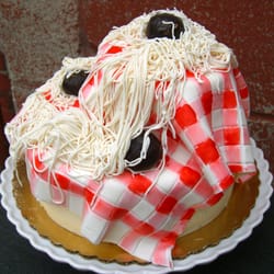 The Illuminated Oven - Spaghetti and Meatball Cake (Carrot cake with Cream Cheese frosting)