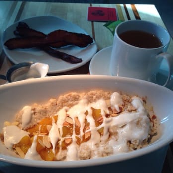 Root Down DIA - Steel Cut Oats with mango compote, side of TenderBelly bacon, and green tea - New American Near Me - Denver, Colorado Root Down DIA - Steel Cut Oats with mango compote, side of TenderBelly bacon, and green tea - New American Near Me - Denver, Colorado