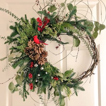 Fern Croft - Wreath 2.0 I made with the same base materials and training from the class, updated with some winter greenery. - Florists Near Me - East Aurora, New York