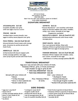 Menu photo 1 Tout De Suite Cafe New Orleans, LA Menu photo 1 Tout De Suite Cafe New Orleans, LA