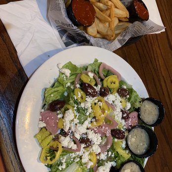 The Old Bag of Nails Pub - Greek salad and side of fries - British Near Me - Delaware, Ohio The Old Bag of Nails Pub - Greek salad and side of fries - British Near Me - Delaware, Ohio
