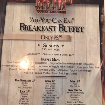 Red Fox Bar & Grille - The breakfast buffet menu. My mimosa was $6 - American Near Me - Jackson, New Hampshire