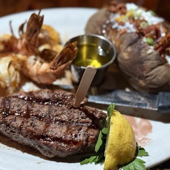 The Warehouse Restaurant - Filet mignon and two prawns - Seafood Near Me - Marina del Rey, California The Warehouse Restaurant - Filet mignon and two prawns - Seafood Near Me - Marina del Rey, California