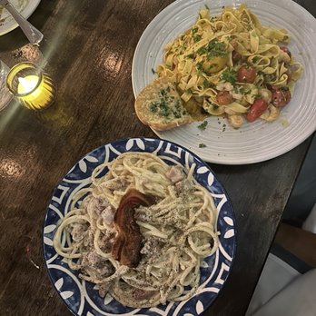 Rusticucina - Carbonara with bucatini and fettuccini ai gamberi - Italian Near Me - San Diego, California