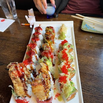 Wasabi - Left side is the red dragon and wasabi roll. - Japanese Near Me - Asheville, North Carolina Wasabi - Left side is the red dragon and wasabi roll. - Japanese Near Me - Asheville, North Carolina