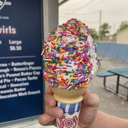 Fran-Ceil Custard - Cherry vanilla twist with rainbow sprinkles