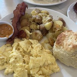 I had the combo and my husband got the biscuits and gravy. Both were delicious. I had the combo and my husband got the biscuits and gravy. Both were delicious.