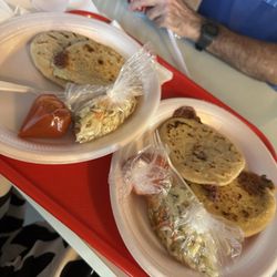 Cabañas Pupusas Y Mas - Bean and cheese pupusa, zucchini and cheese pupusa.  Damnnnnn