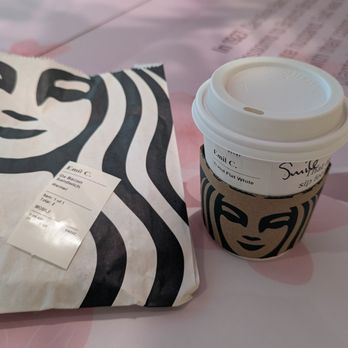 Starbucks - Double-smoked bacon, cheddar & egg sandwich and a tall flat white - Coffee & Tea Near Me - Newark, New Jersey Starbucks - Double-smoked bacon, cheddar & egg sandwich and a tall flat white - Coffee & Tea Near Me - Newark, New Jersey