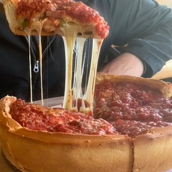 Giordano's - That cheese pull, drool! Pepperoni and mushroom deep dish. - Pizza Near Me - Chicago, Illinois
