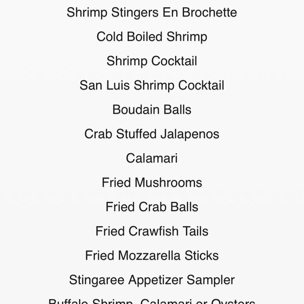 Stingaree - Menu May 2020 - Seafood Near Me - Crystal Beach, Texas